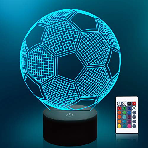 LITCRAFTS 3D Night Light for Boys Cool Color Changing Optical Illusion LED 3D Football Lamp with Smart Touch Button Base & Remote Control Football 3 in 1 Sports Motivational Gifts for Men 